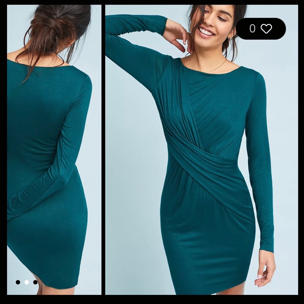 Anthropologie Emerald Green Ruched Dress